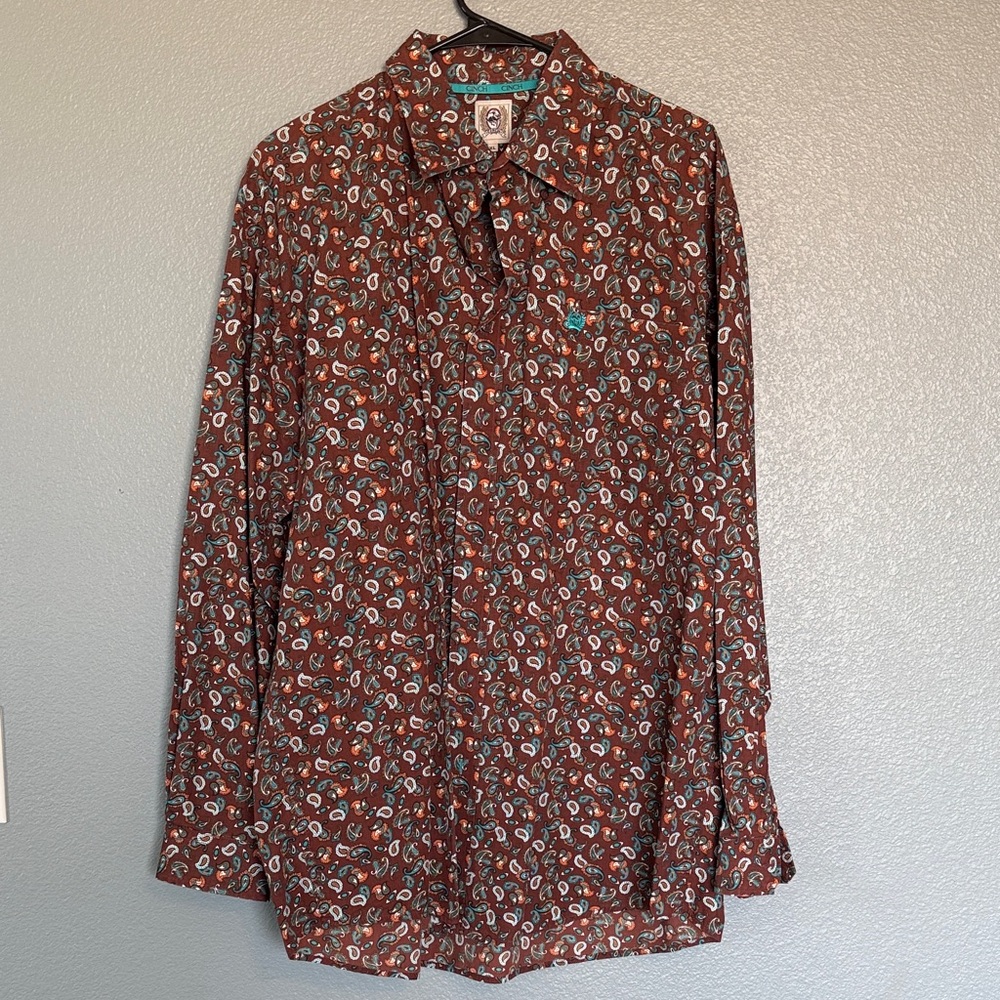 Cinch Men's Brown and White Dress Shirt